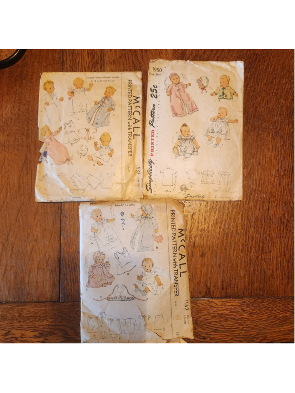 Vintage Baby Layette Sewing Patterns McCall 537 1162 Simplicity 652-Lot of 3